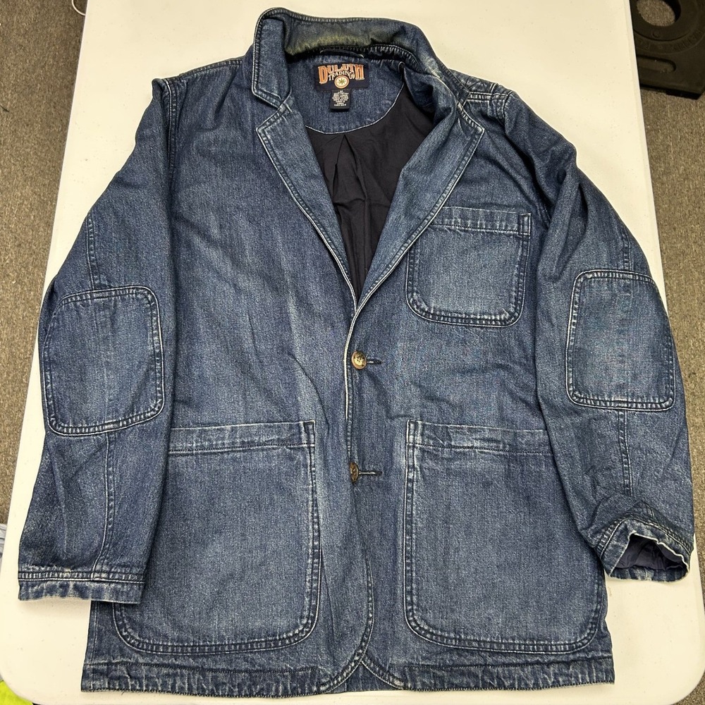 Duluth Trading Co Denim Blazer Mens Medium Blue Elbow Patches Utility Jacket